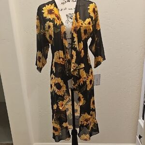 Floral Sheer Kimono with Sunflower Print